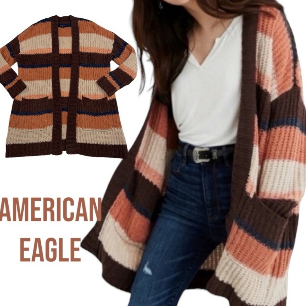 American Eagle‎ Sweater Boho Cardigan Y2K 90s Chunky Knit Pockets Oversized XS